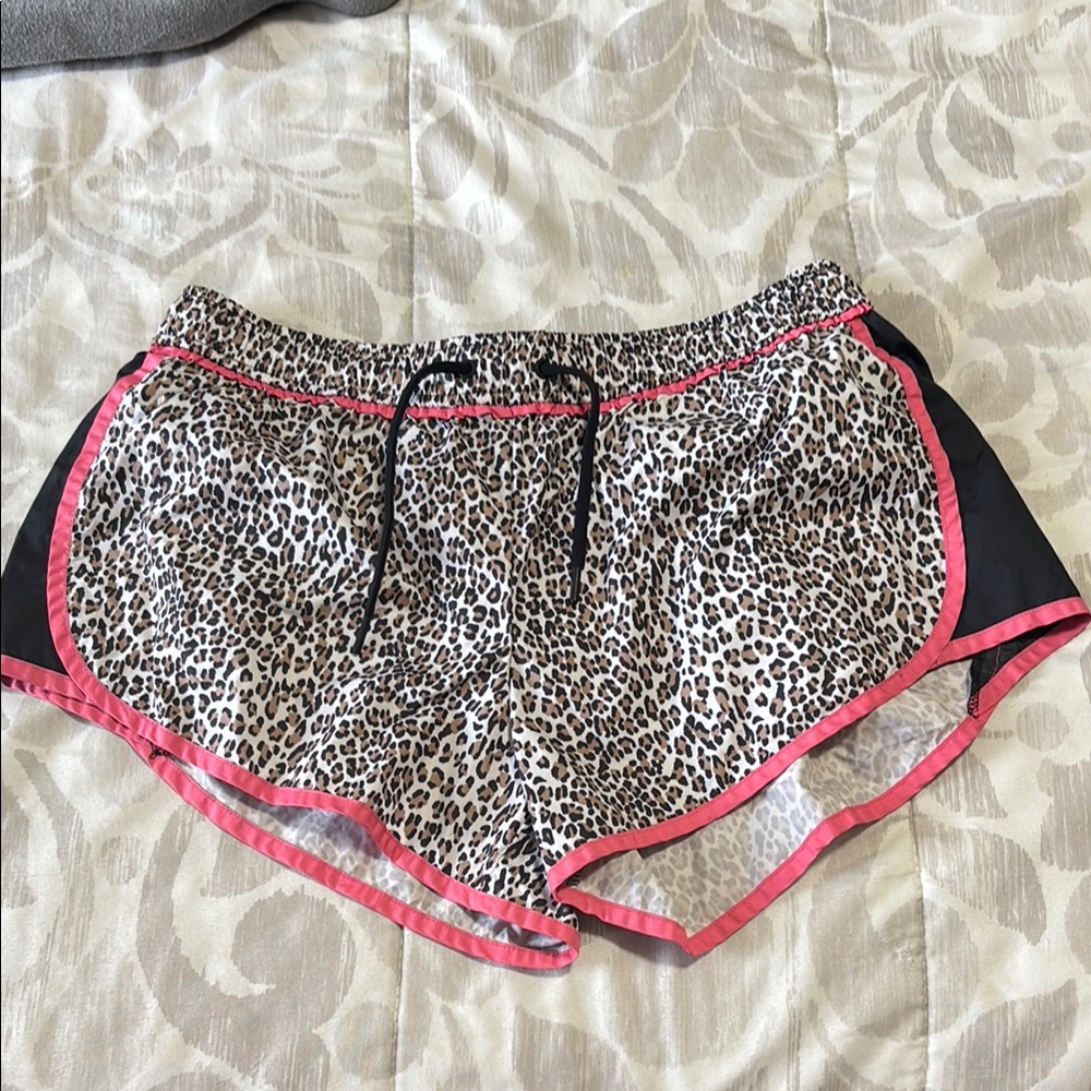 Leopard Print Athletic Shorts with Pink Trim